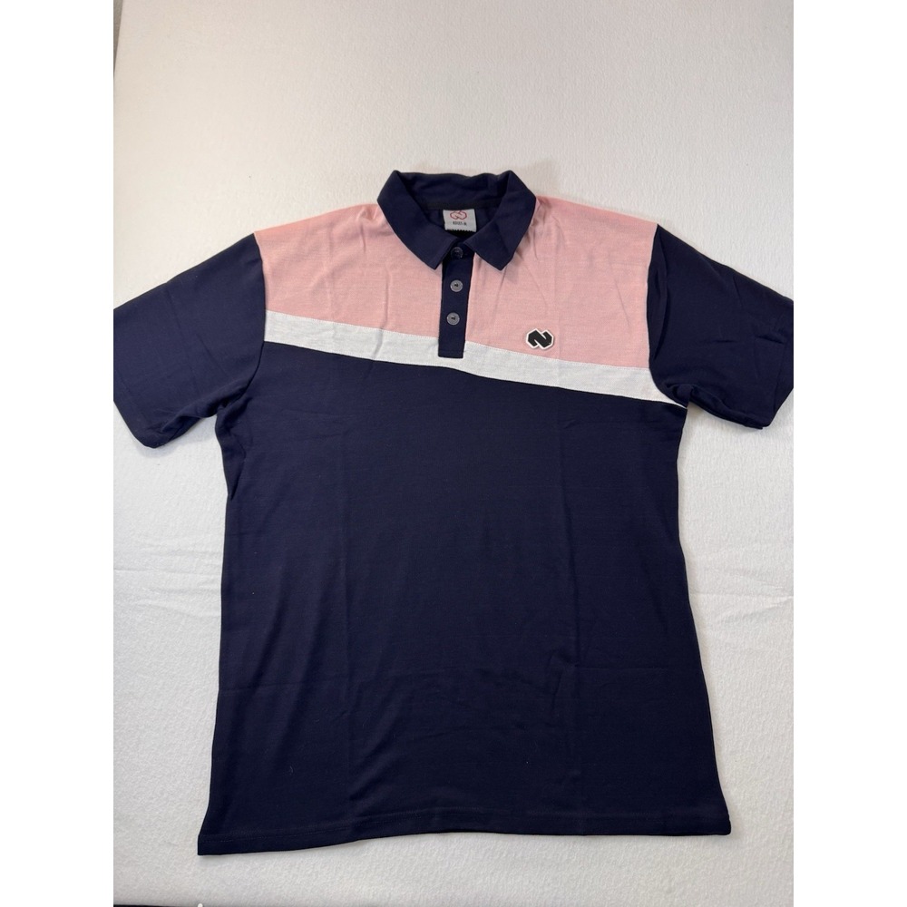 Niza Sports Mens Polo Shirt Mens Medium Blue Pink Coloblock Short Sleeve Preppy